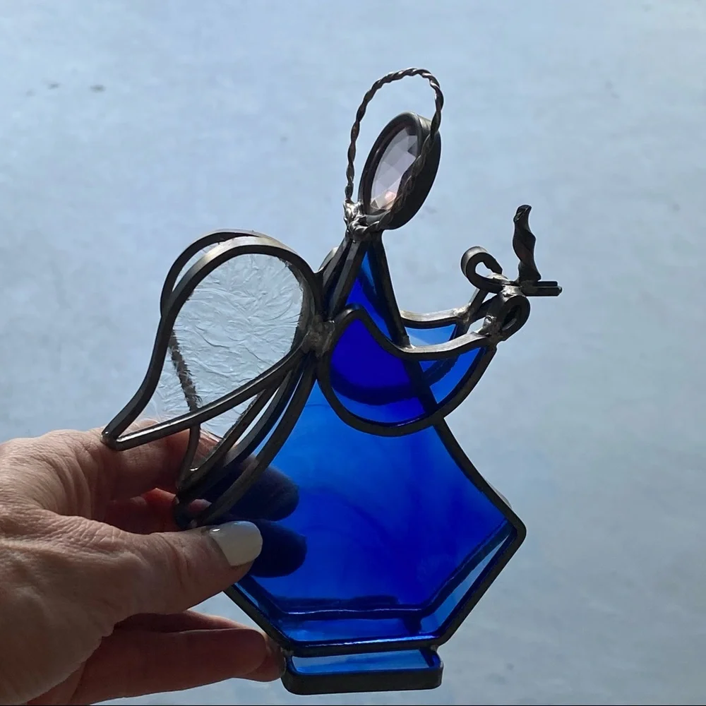 Vintage Stained Glass Angels with Crystal Head